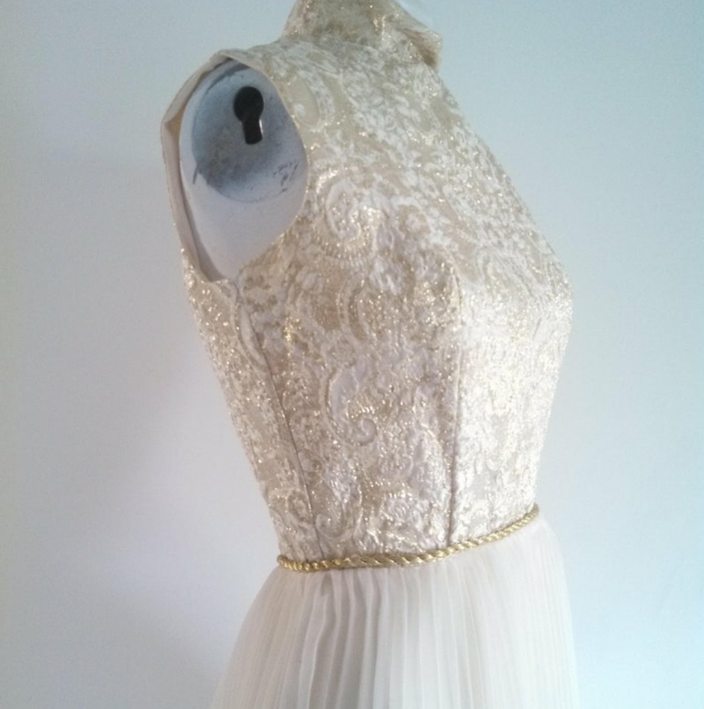 SOLD💕 Vintage 60s party dress pleat chiffon skirt gold - Picture 4 of 7